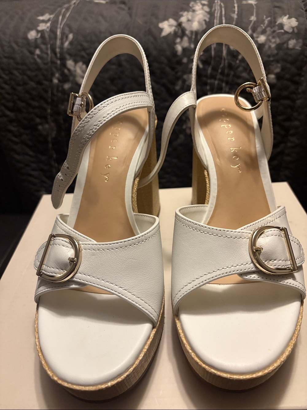 Copper Key White Platform Wedge Sandals Size 9. Worn Once Runs a Little Big